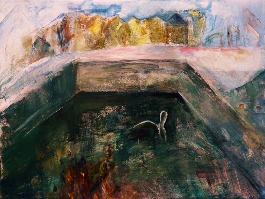 Dans la Piscine d'un hotel abandonné, 2023 Acrylique sur toile, 60x80cm