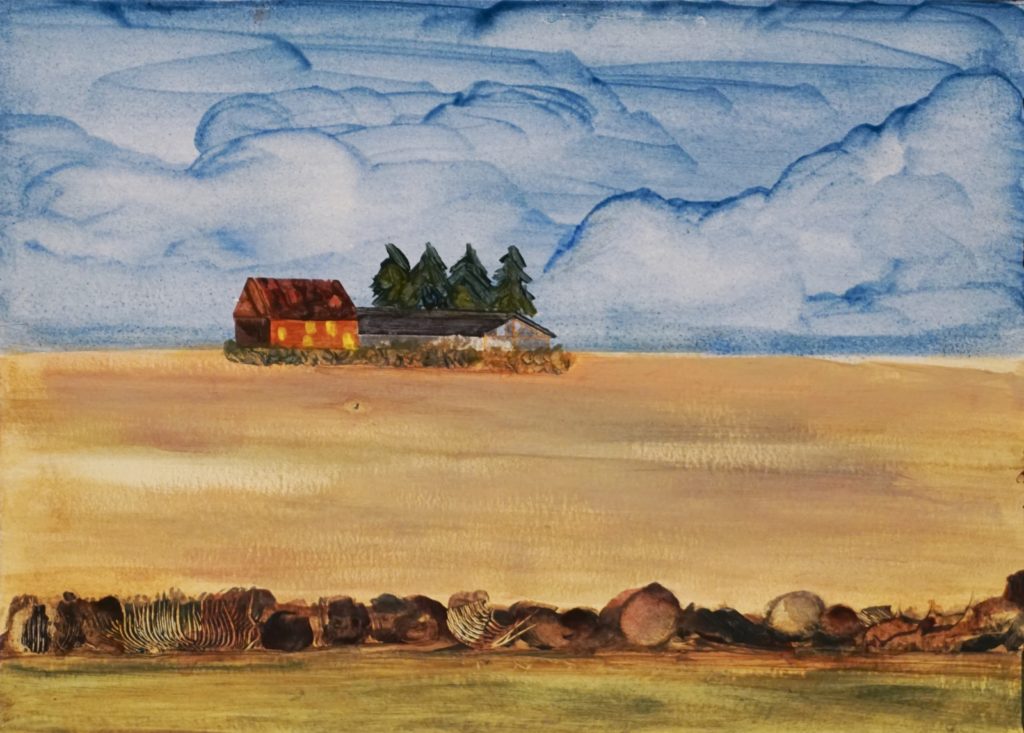 Une Ferme près de chez moi, 2022 Acrylique sur papier, A3